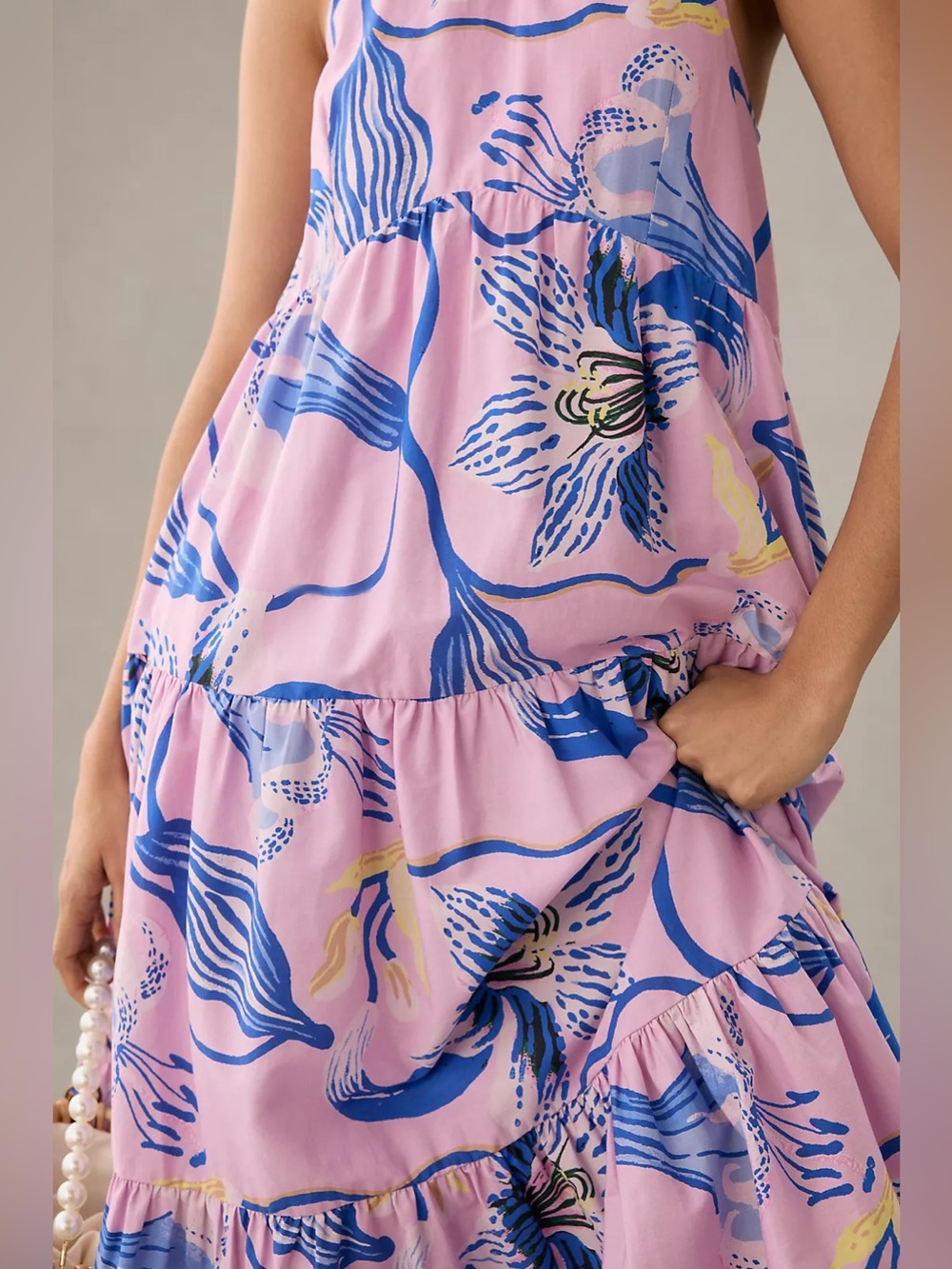 ANTHROPOLOGIE Sarah Gordon Tiered Halter Midi Dress Lilac Floral Sz: 6 - Picture 15 of 15